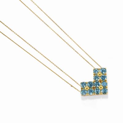 Collana in oro giallo 18K con topazi azzurri taglio rotondo
