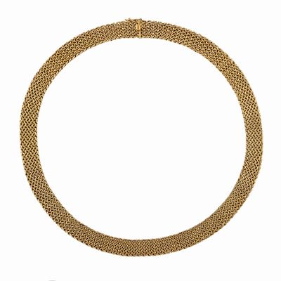 Collana in oro giallo 18K con motivo a tessuto, circa 1950