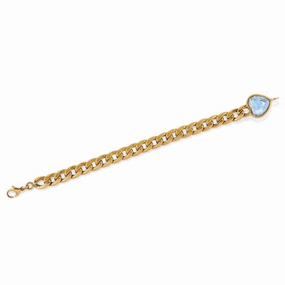 Bracciale in oro giallo 18K con maglia ad anelli e pietra colorata