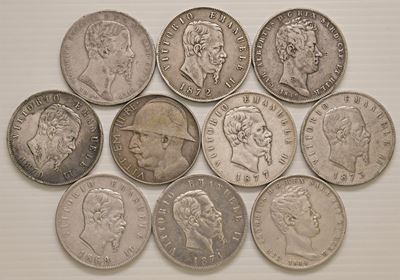 Scudi da 5 lire, Lotto di 10 esemplari del Regno di Savoia