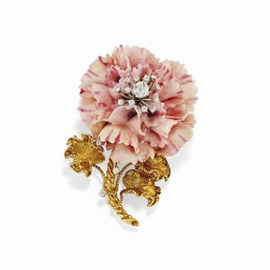 A platinum, 18K yellow gold, porcelain and diamond brooch, Webb
