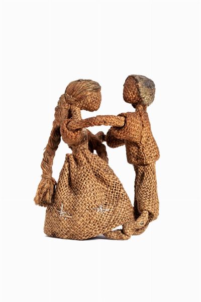 Figure danzanti - tela di juta e fili d'argento