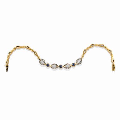Bracciale in oro bicolore 18K con zaffiri cabochon e diamanti taglio huit-huit