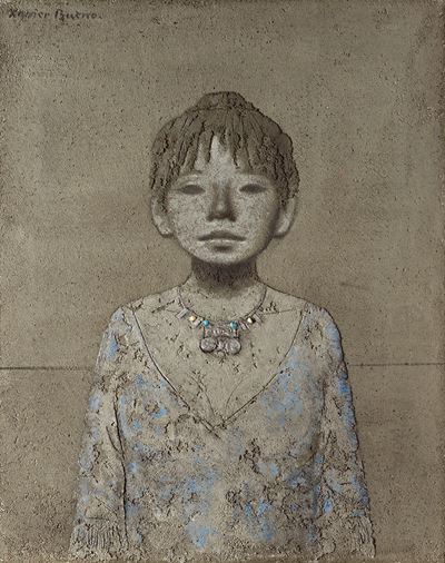 Ragazza con collana, olio e tecnica mista su tela
