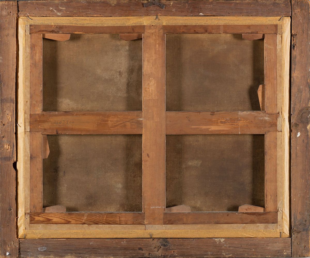 Scuola Romana, Secolo XVII - Autore sconosciuto, Paesaggio arcadico con pastori e armenti, olio s...