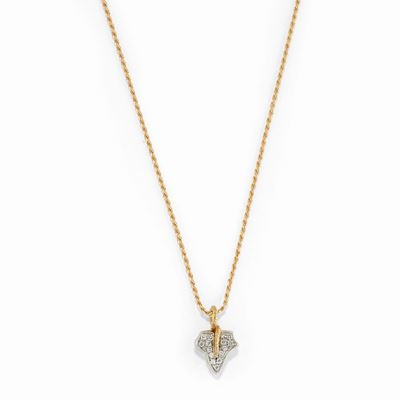 Collana in oro bicolore 18K con pendente a foglia in diamanti taglio brillante
