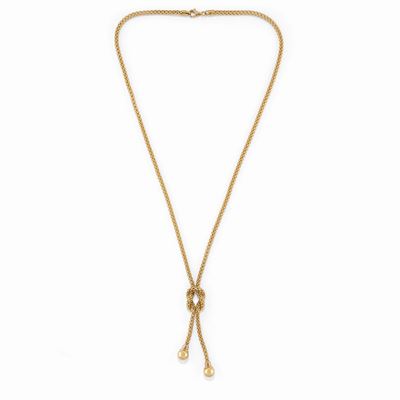 Collana in oro giallo 18K, maglia tubolare con terminali a boules