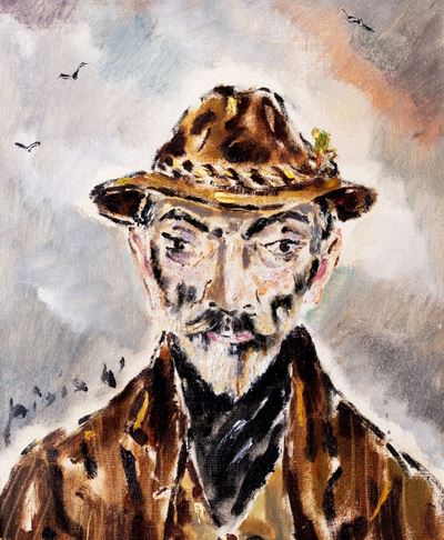 Ritratto di vecchio, olio su tela applicata su cartone, 1941