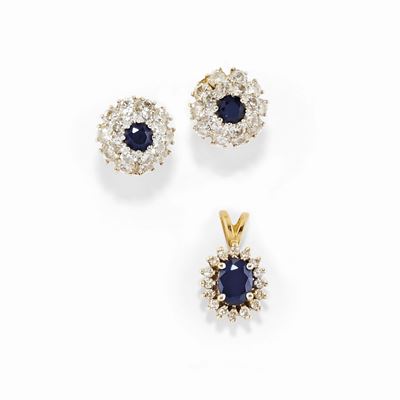 Demi parure in oro giallo 18K con zaffiri e diamanti
