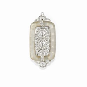 A 18K white gold, rock crystal and diamond pendant brooch