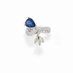 A 18K white gold, sapphire and diamond ring