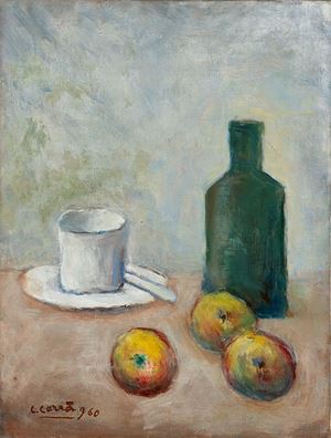 Natura morta con tazza e bottiglia