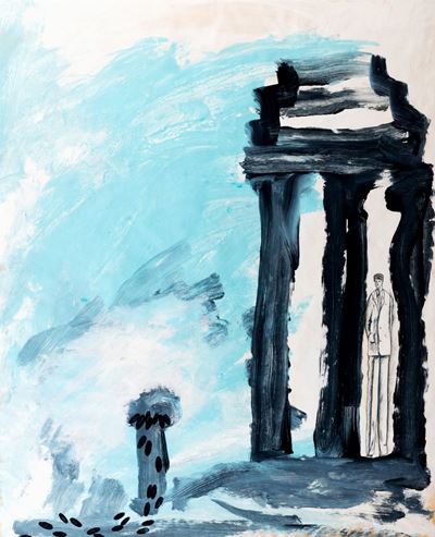 Passeggiata con Giorgio de Chirico, gouache e penna su carta