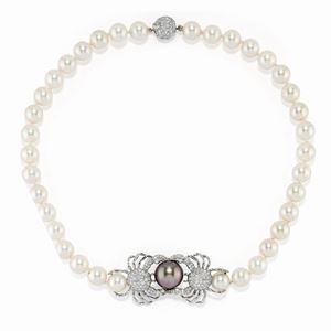 A platinum, diamond and cultured pearl necklace, Tiffany & Co.