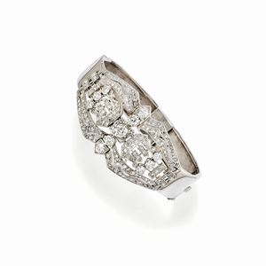 A silver, platinum and diamond bangle, circa 1920