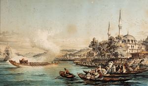 Turchia - Istanbul - Preziosi, Vittorio Amadeo  - Veduta di Istanbul con barche