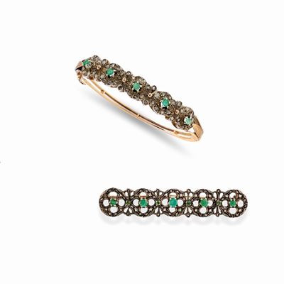 Demi Parure in Argento e Oro Giallo 18K con Smeraldi e Diamanti