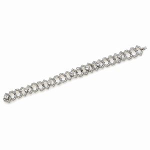 LOT OF BRACELET AND PENDANT NECKLACE IN WHITE GOLD 18K AND DIMAONDS, HUIT-HUIT CUT AND BAGUETTE CUT