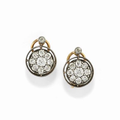 Orecchini in argento e oro giallo 18K con diamanti taglio vecchio