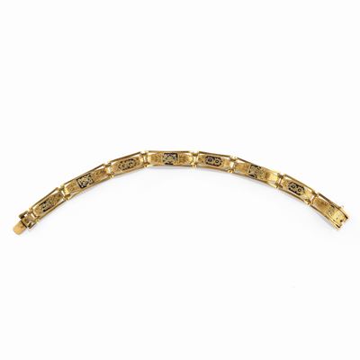 Bracciale con smalti, oro giallo 18K, inizio XX secolo
