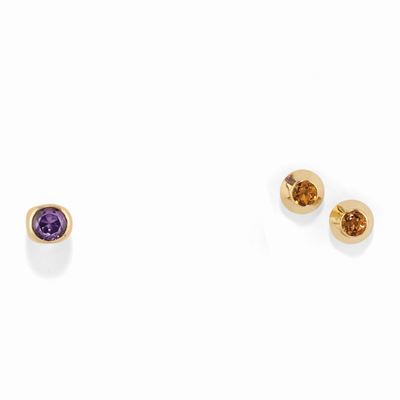 Orecchini e anello in oro giallo 18K con pietre colorate