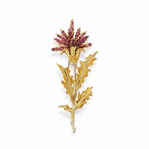 A 18K two-color gold and ruby brooch, Buccellati