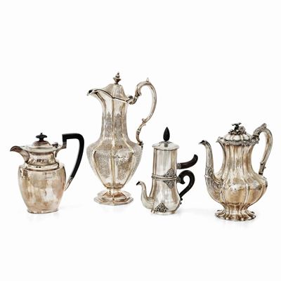 Caffettiere in argento, Inghilterra, XX secolo, set di quattro