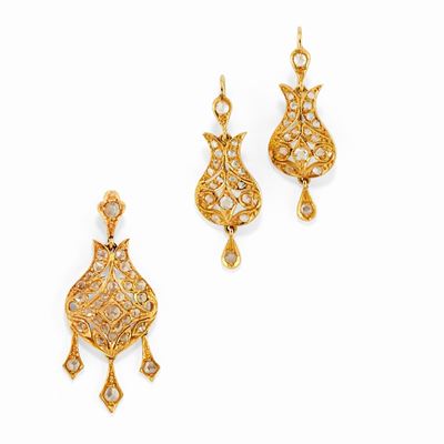 Demi parure in oro giallo 18K e diamanti taglio rosa
