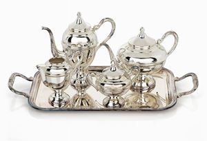 SERVIZIO DA TÉ E CAFFE’ UNITO A VASSOIO IN ARGENTO, ITALIA