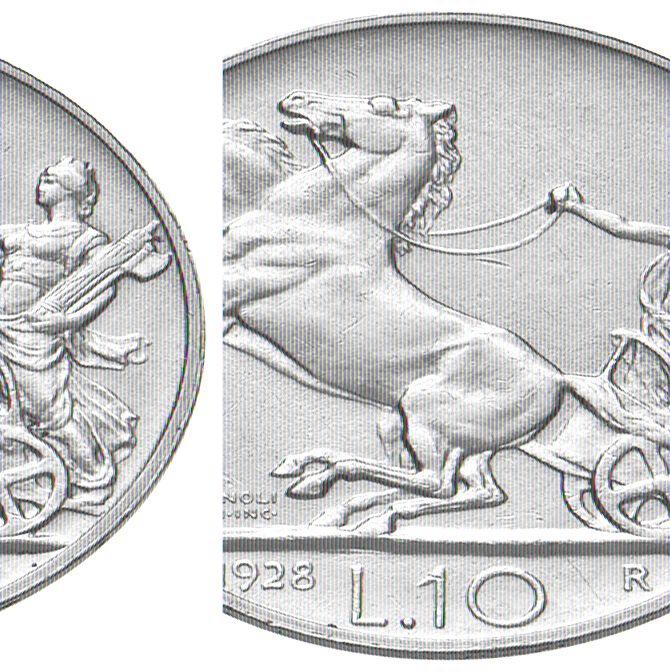 Regno d'Italia, Vittorio Emanuele III, 10 Lire 1928 con due rosette