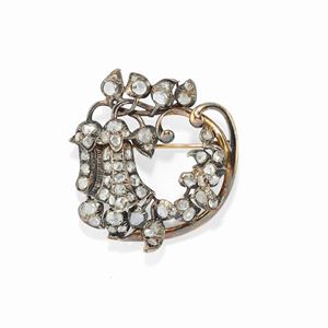 A silver, 18K yellow gold and diamond brooch, early 20th Century
