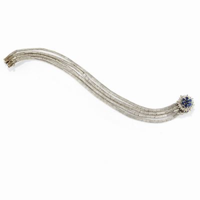 Bracciale in oro bianco satinato 18K con zaffiri taglio rotondo
