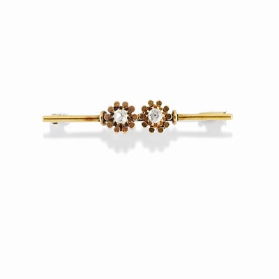Spilla con diamanti, oro giallo 18K, totale ct 0,40