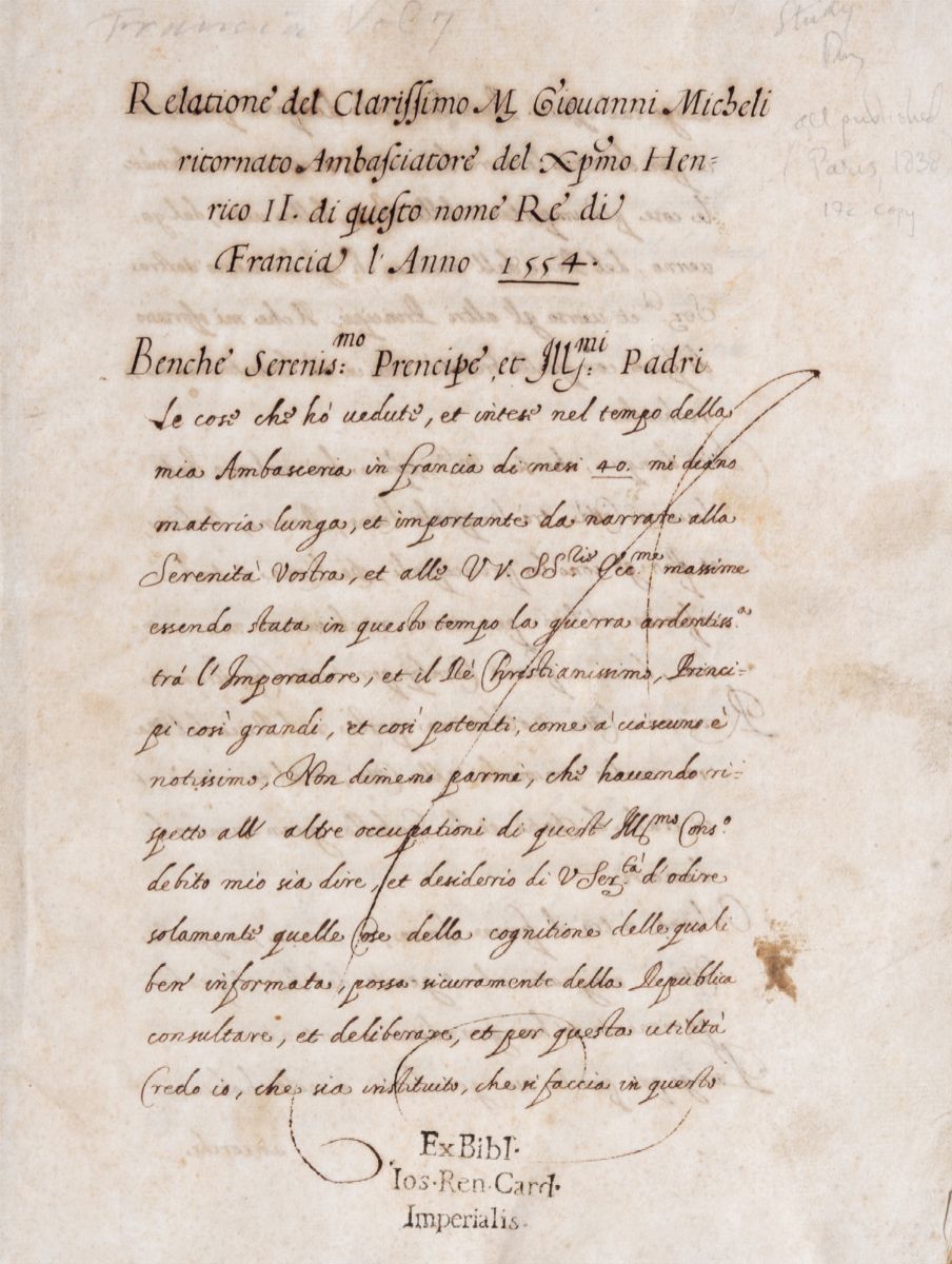 Relatione del Clarisimo M.giovanni Micheli Ritornato Ambasciatore - Relatione del Clarissimo M.gi...