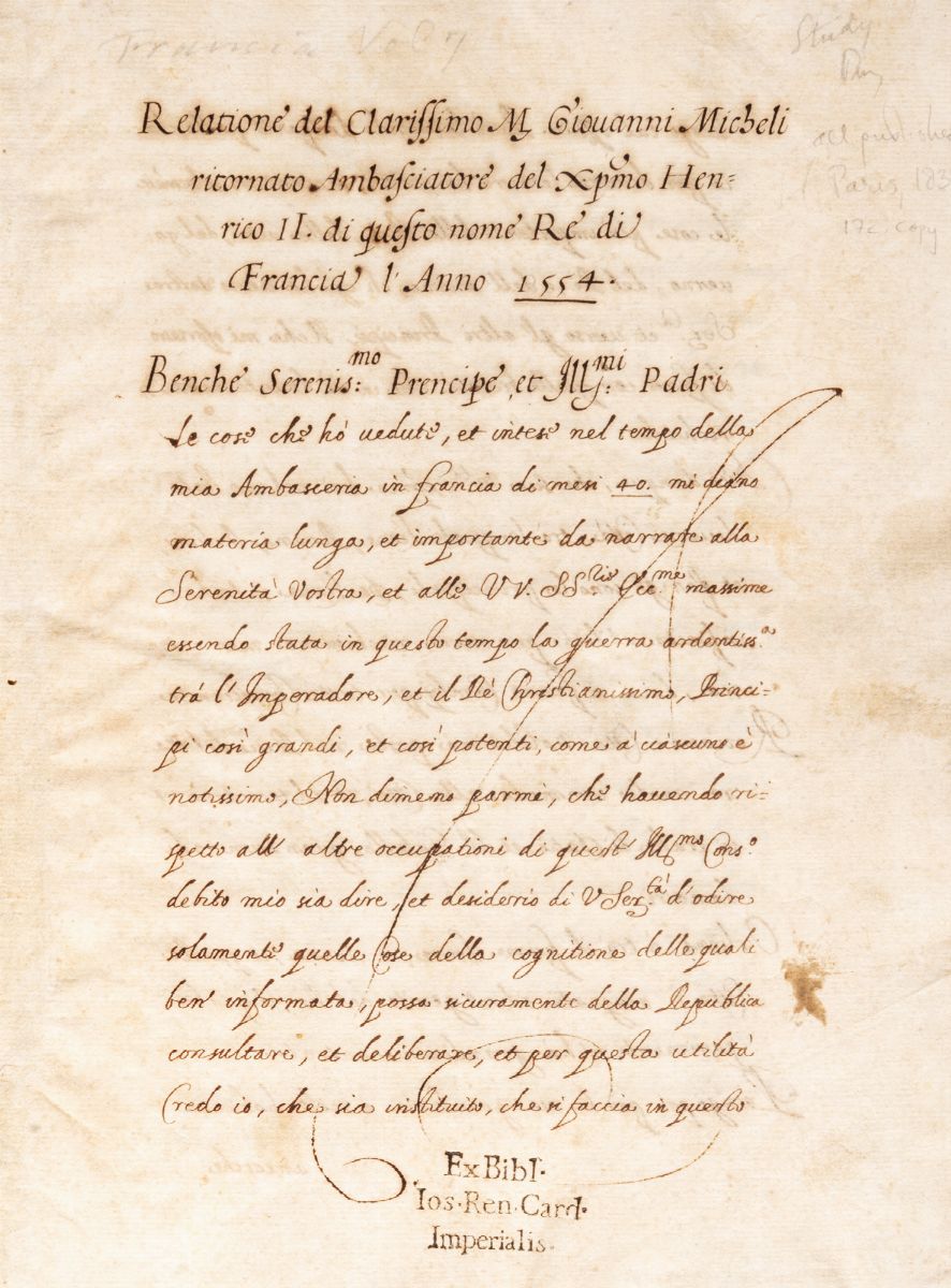 Relatione del Clarisimo M.giovanni Micheli Ritornato Ambasciatore - Relatione del Clarissimo M.gi...