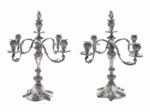 COPPIA DI CANDELABRI IN ARGENTO, ITALIA,