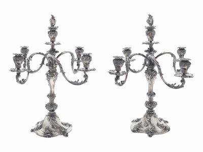 Coppia di Candelabri in Argento, Italia,