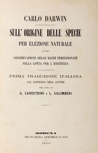 Sull'origine delle Specie per Elezione Naturale, Ovvero Conservazione delle Razze Perfezionate ne...