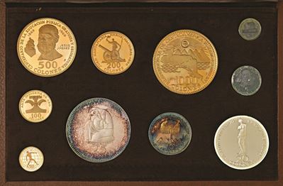 COSTA RICA, Serie 1970 di monete in oro e argento