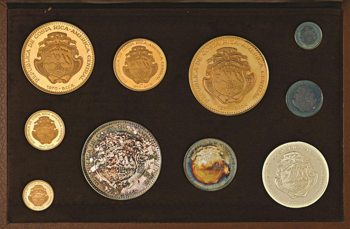 COSTA RICA, Serie 1970 di monete in oro e argento