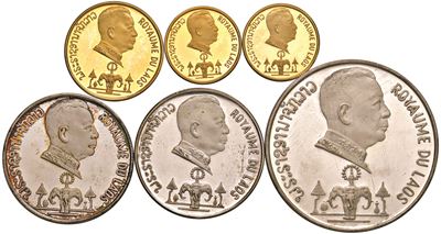 LAOS. Savang Vatthana (1959-1975), serie di 6 valori, oro e argento