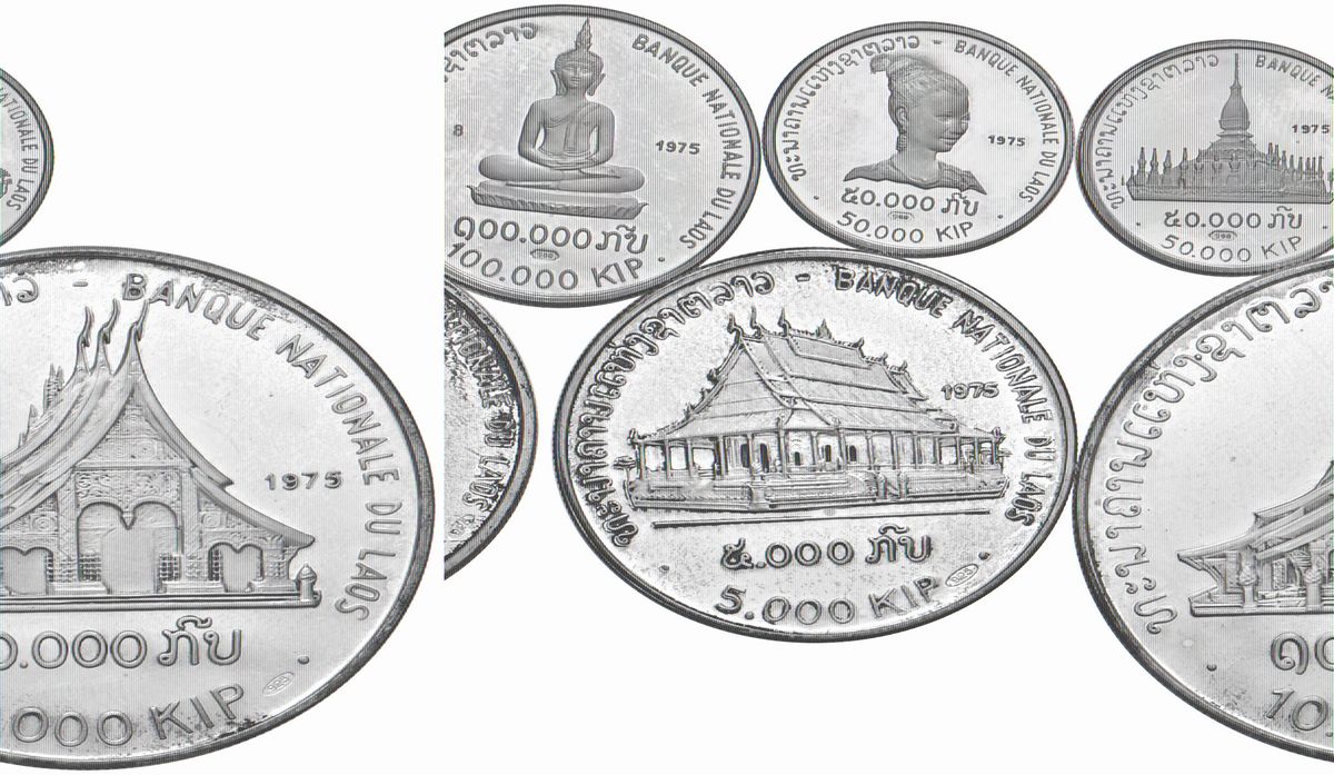 LAOS. Savang Vatthana (1959-1975), serie di 6 valori, oro e argento