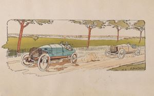 Automobilia - Bozzetti di automobili da corsa vintage