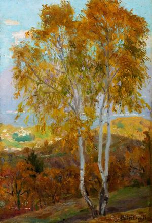 Paesaggio lacustre con betulle