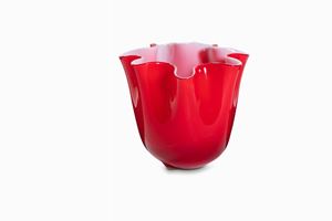 Murano glass vase with red handkerchief overlaid with white, 20th century
