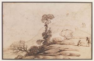 Landscape with trees and wayfarers