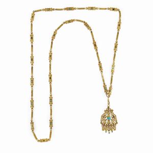  - Collana con turchesi e pietre colorate, XIX secolo