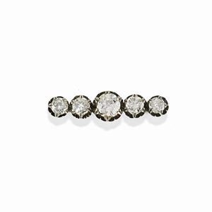 A silver, 18K yellow gold and diamond brooch, 19th Century