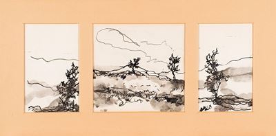 Paesaggio, inchiostro su cartoncino, 1957