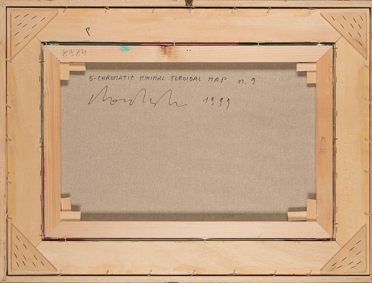 Sergio Lombardo - 5-chromatic minimal toroidal map n. 9, acrilico su tela, 1999